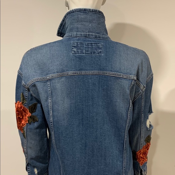 Denim jacket with floral appliqué - Picture 2 of 8